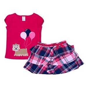 NWT Gymboree Pink & Navy Embroidered Puppy Top & Plaid Tiered Skort